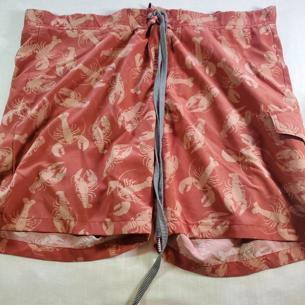 No Retreat Men's Swim Trunks Size 36 Orange Crawfish Print Swim Shorts